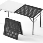 Folding Table, 5ft Folding Grill Table, Portable Camping Table for Cooking & BBQ Grill, 2-in-1 Metal&Solid Surface Grill Table Foldable for Party Cooking, Backyard, Patio Use,(Black and White)