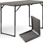 Folding Table, 4FT Foldable Picnic Table with Carrying Handle, Heavy Duty Fold-in-Half Portable Table for Weddings, Camping, RV Travel, Parties, BBQs, and Indoor Use, Easy to Fold and Store, Khaki
