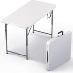 4 Feet Foldable Table Adjustable Height with Built in Handle, Steel Legs | 4FT Heavy Duty Portable | Perfect for Party Dining Wedding Events Picnic Indoor Outdoor Camping Utility Folding - 4 Foot