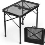 2 Ft Folding Camping Table, Adjustable Height 10.6-22 in, Small Grill Table | Black Metal Mesh,23.6 x 15.8 in,Portable & Compact for Outdoor,Indoor,Picnic,BBQ,Tailgating, with Carry Handle,66 lb Capacity