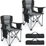 Camping Chairs, 2 Pack Oversized Heavy Duty Fully Padded Folding Chairs | with Cup Holder, Cooler Bag and Side Pocket, Support 400 LBS, Carry Bag Included, Versatile for Sports,Outdoors & Lawns