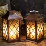[2 Pack] TAKE ME 14" Solar Lantern Outdoor Garden Hanging Lantern Waterproof LED Flickering Flameless Candle Mission Lights for Table,Outdoor, Mothers Day Gifts Mom Wife
