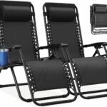 Zero Gravity Chairs Set of 2, Lounge Chair Folding Portable Adjustable Camping Reclining Chairs with Adjustable Pollow, Mesh Back, Cup Holder Trays Lawn Patio Chair for Pool Beach | Portable Lawn Camping Recliner with Adjustable Pillow, Mesh Back, Cup Holder Trays for Pool Beach Patio, Black